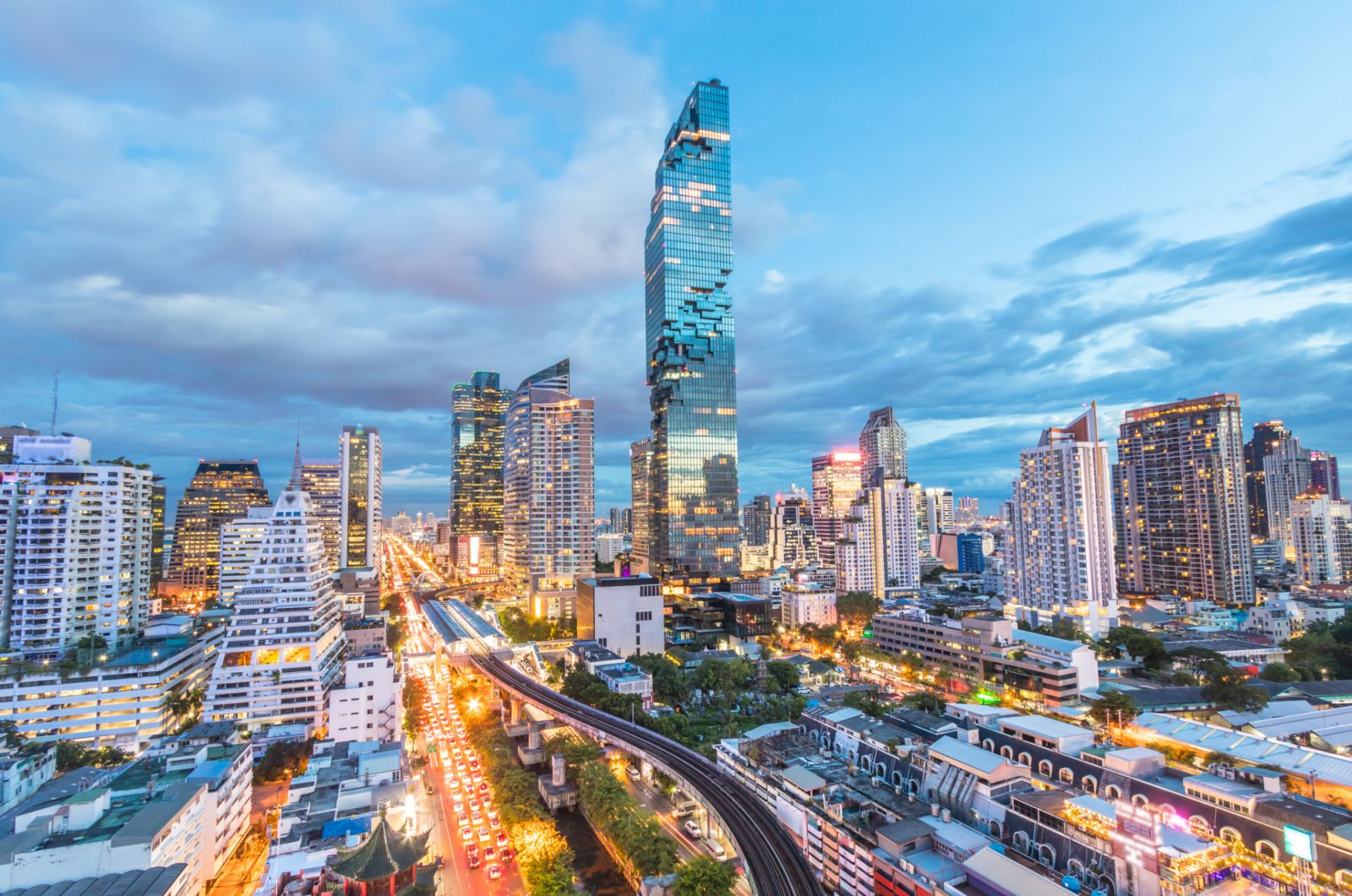 Bangkok city view has a modern building and subway station Thailand